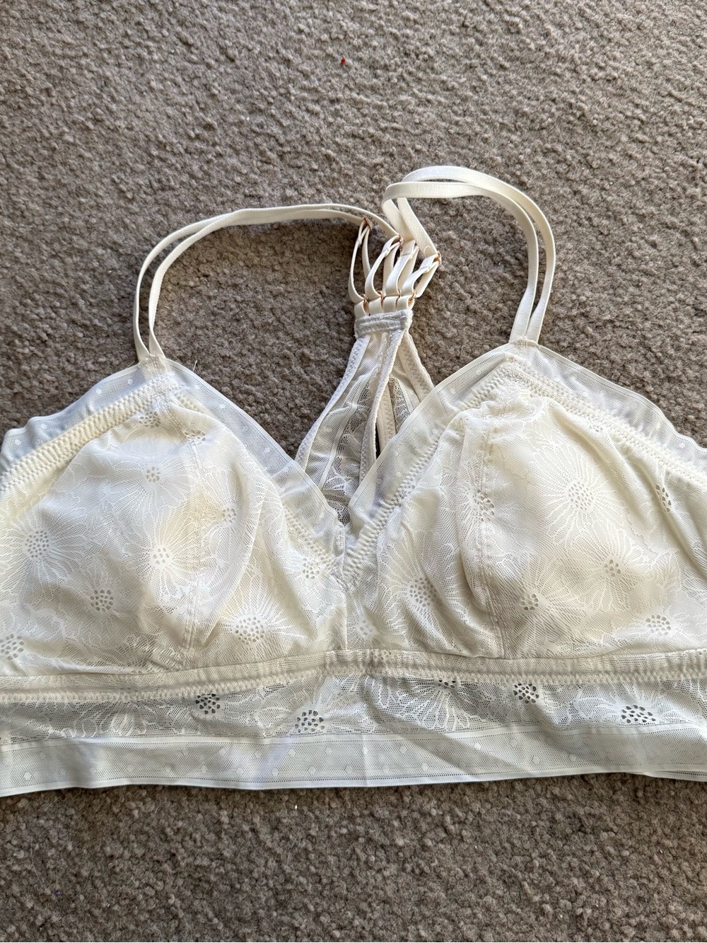 Aerie Women's White Cream Lace Bralette Strappy Racerback Padded Bra Size XL NEW